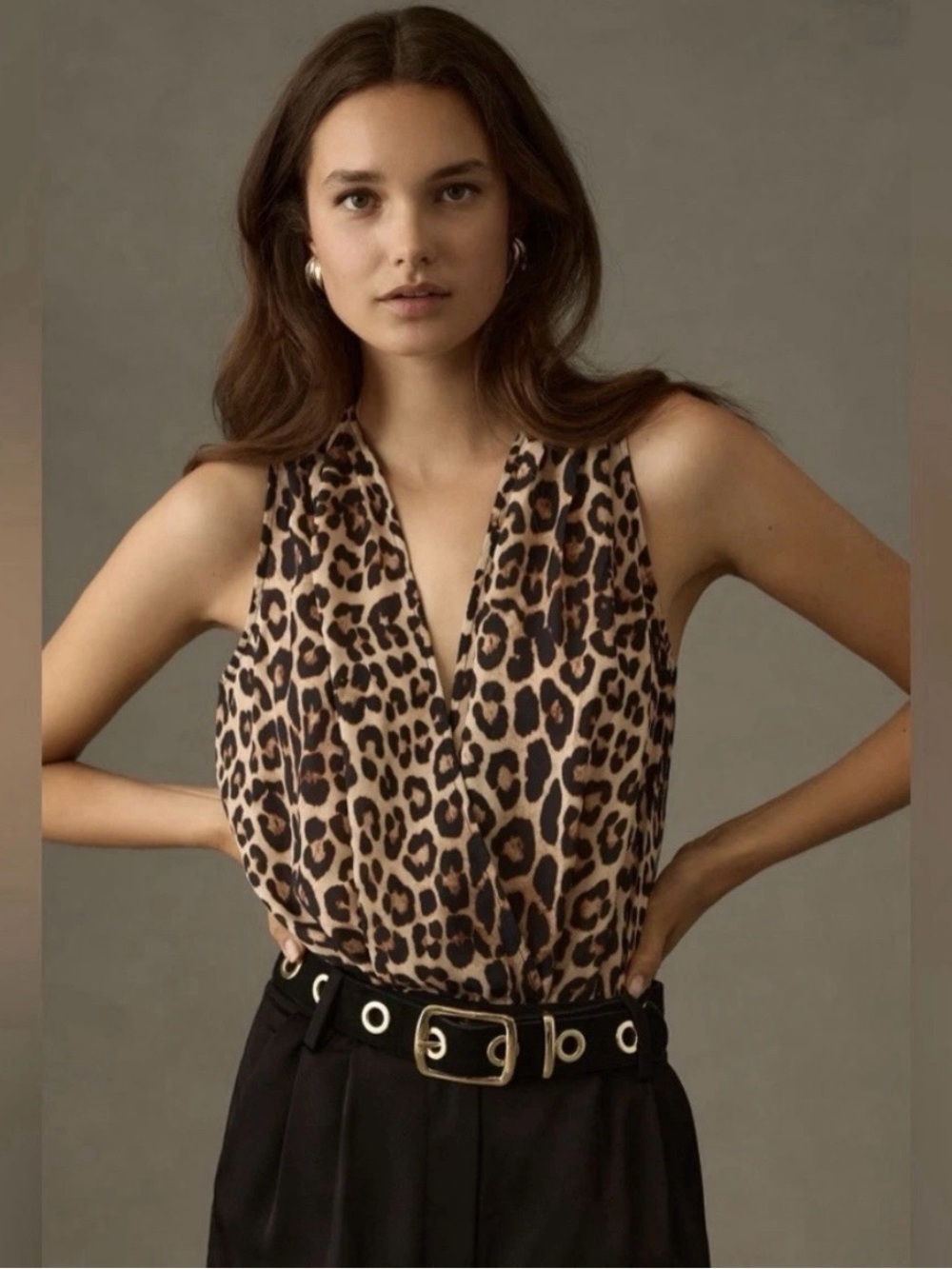 NEW, Good American Leopard Bodysuit Wrap Georgette Top Mob Wife Size Small
